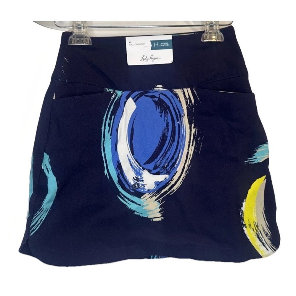 Lady Hagen Women’s Pull On Tummy Control Blue Geometric Golf Skort Sz XS NEW